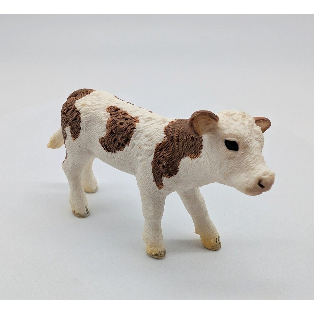 SCHLEICH Brown & White SIMMENTAL CALF Cow Farm Animal Figure 2015 Retired